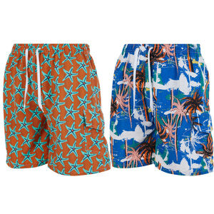 iBerryNY Mens Swimming Trunks, Cargo Swim Suit Shorts Mesh Lining, 2-Pairs